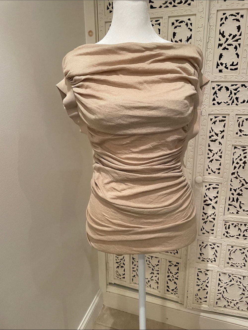Anna Molinari Beige Ruched Boatneck Camisole